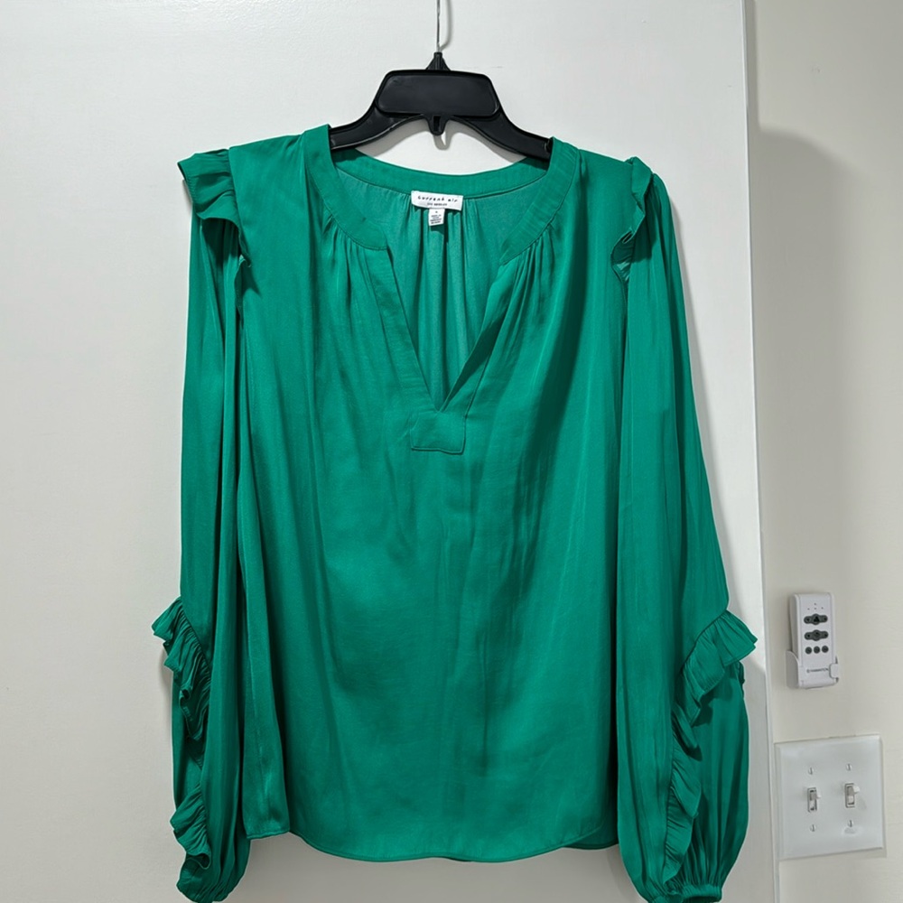 Never worn! Beautiful blouse. Ruffle detail at shoulder and sleeve